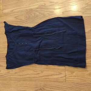 Merona navy blue linen blend mini dress cap sleeve tie front buttons size 2